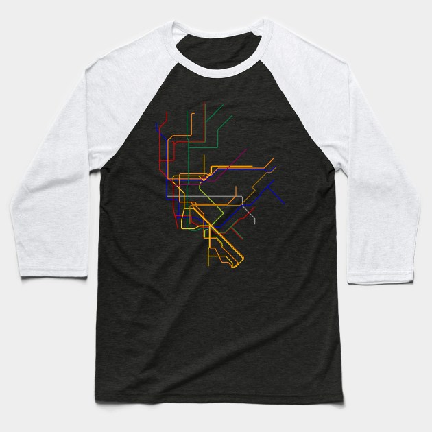 New York Subway Lines Baseball T-Shirt by byebyesally